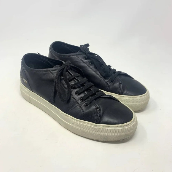 Common Projects Tournament Low Sneakers Black Leather Size 38 / US 8 - Picture 1 of 12